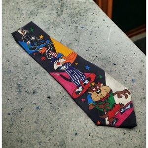 Vintage Looney Tunes Character Tie Bugs Bunny Marvin Martian Tweety Taz